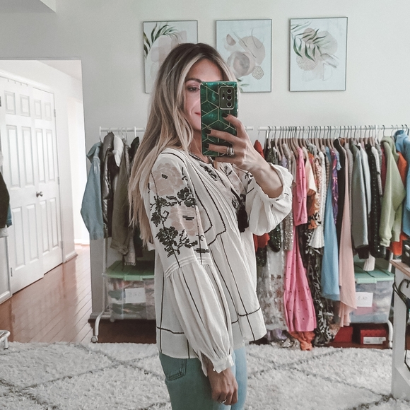 Ulla Johnson cream embroidered balloon sleeves top - Picture 4 of 10